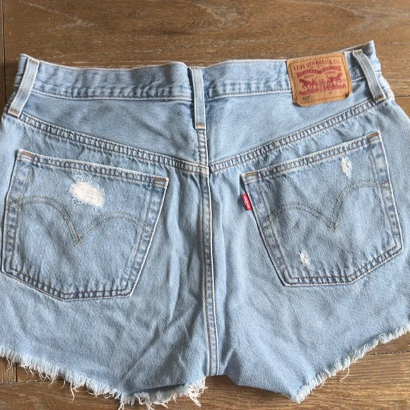 Levi's Light Blue Distressed Jean Shorts - Picture 4 of 5